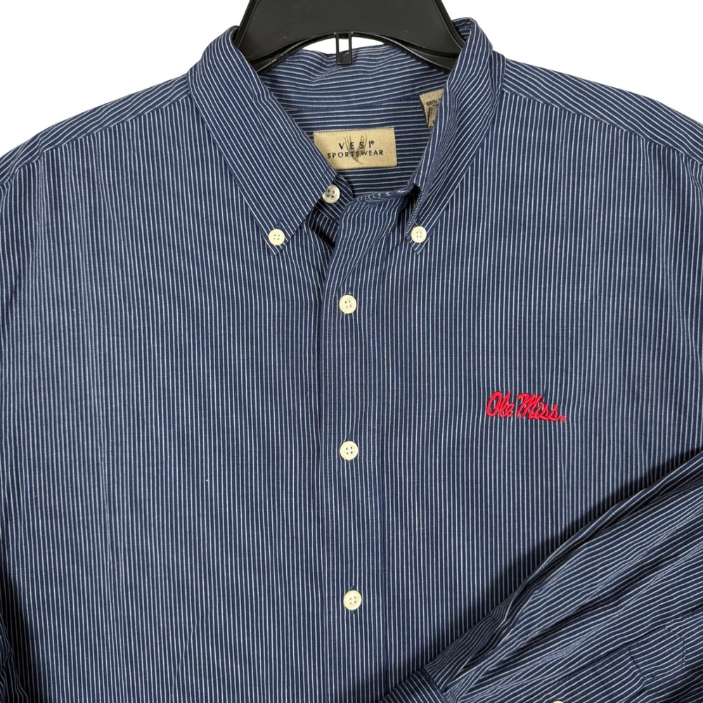 Ole Miss Rebels Pinstripe Navy Button Down XL 25.5x33 Gameday Vesi Sportswear